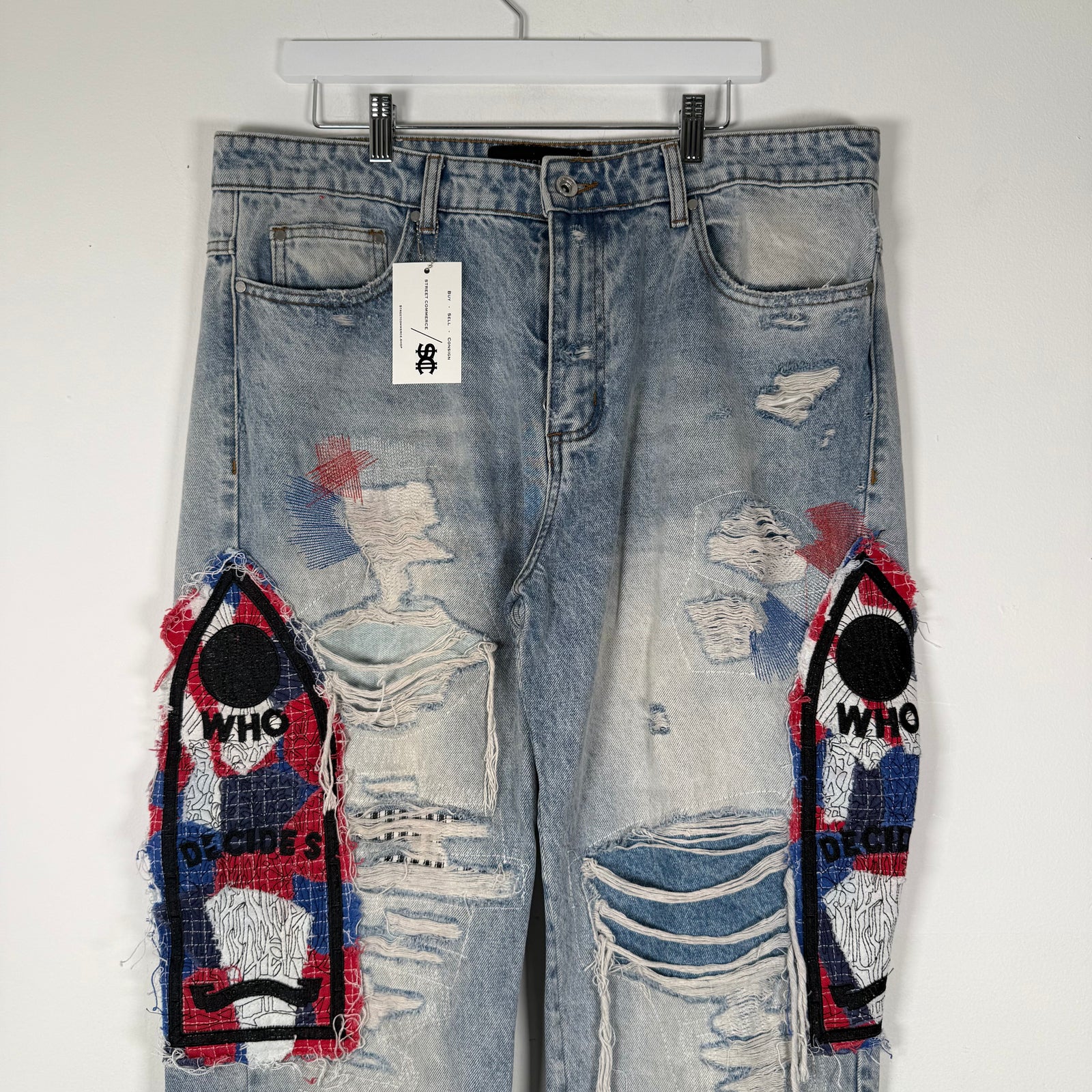 Who Decides War Red/Blue Mural Denim Jeans Size 36