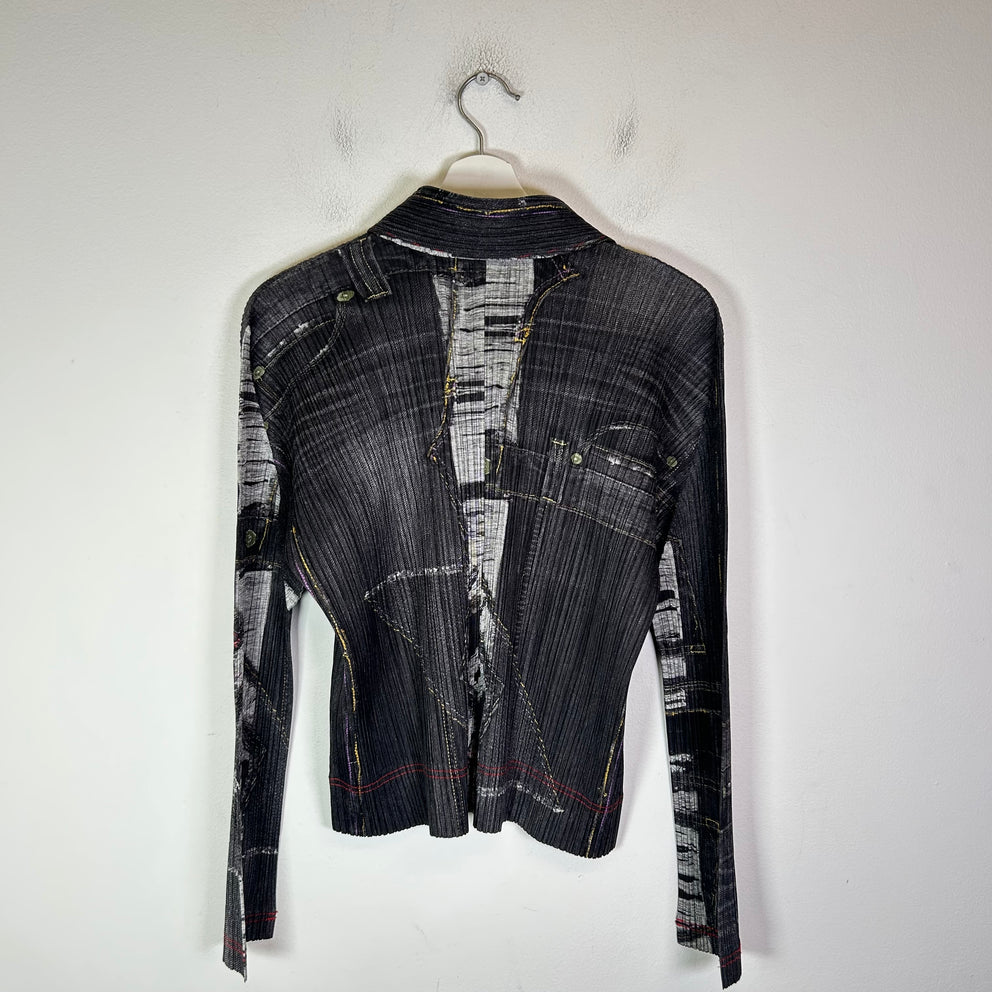 Issey Miyake Pleats Please Denim Trompe L'oeil Top Shirt