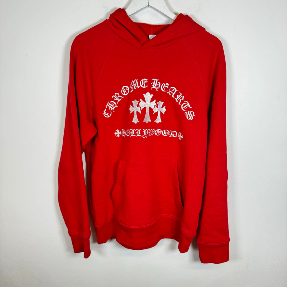 Chrome Hearts Red Triple Cross Hoodie Size M