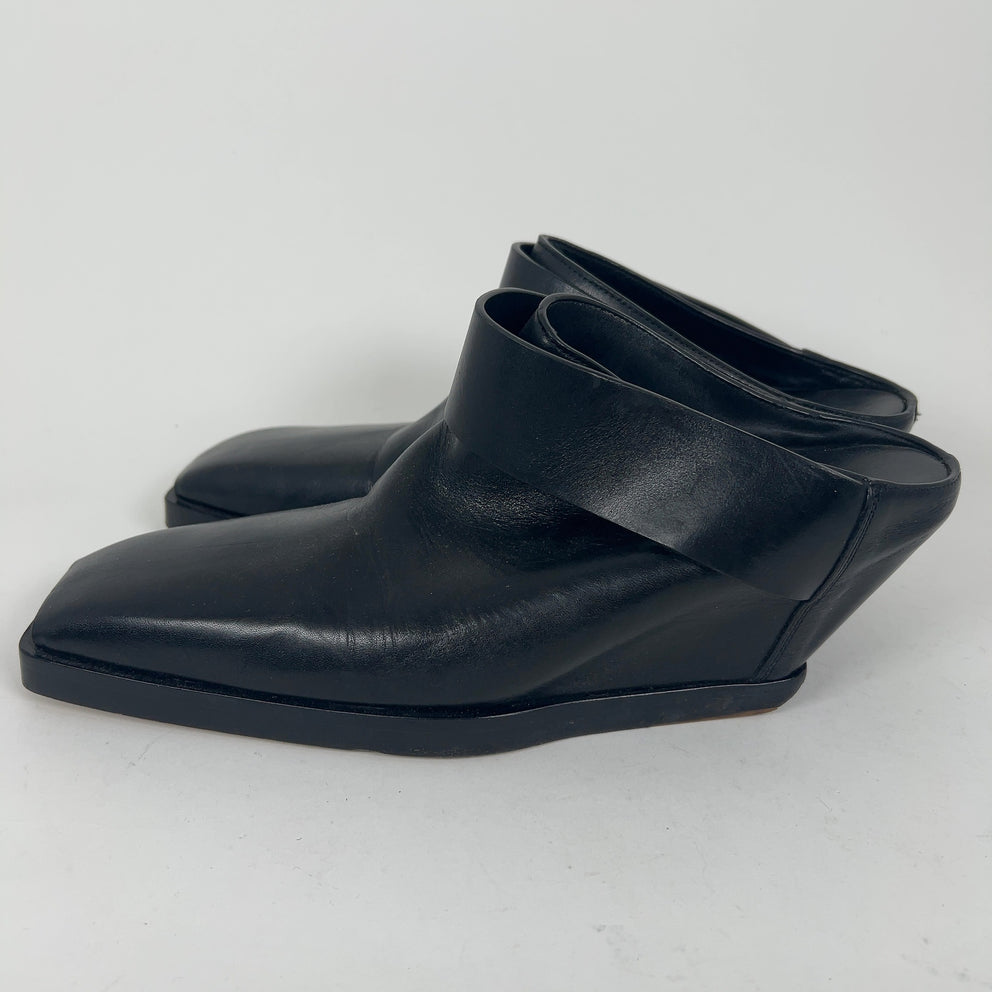 Rick Owens Black Leather Wedge Mules Size 40