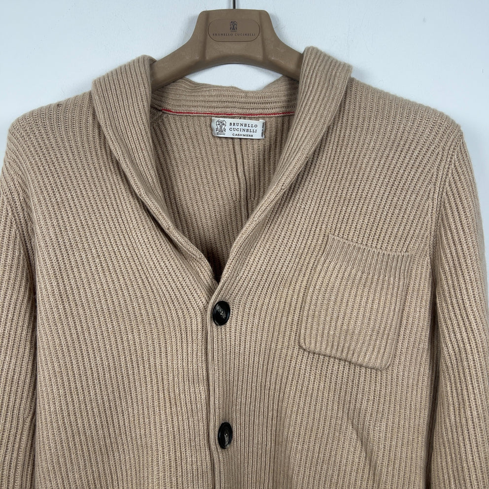 Brunello Cucinelli Ribbed Shawl Cashmere Cardigan Sweater