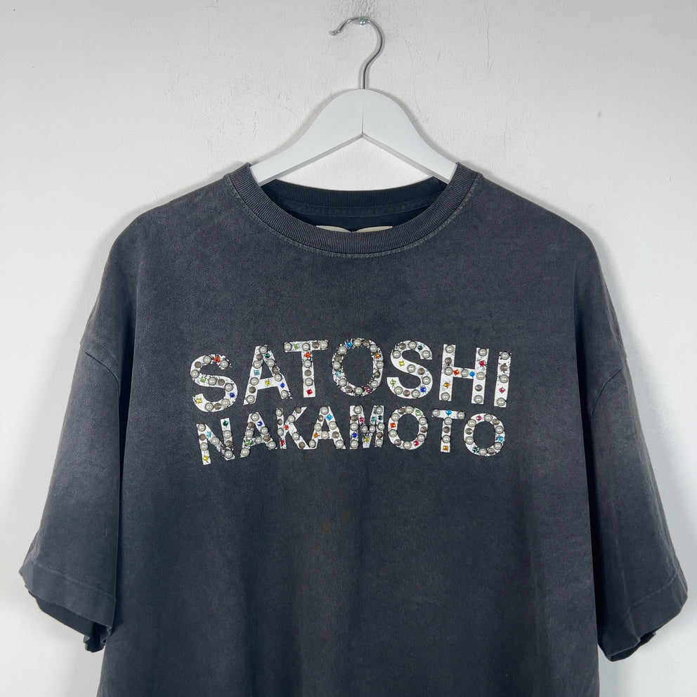 Satoshi Nakamoto Studded Spell Out Logo T-Shirt