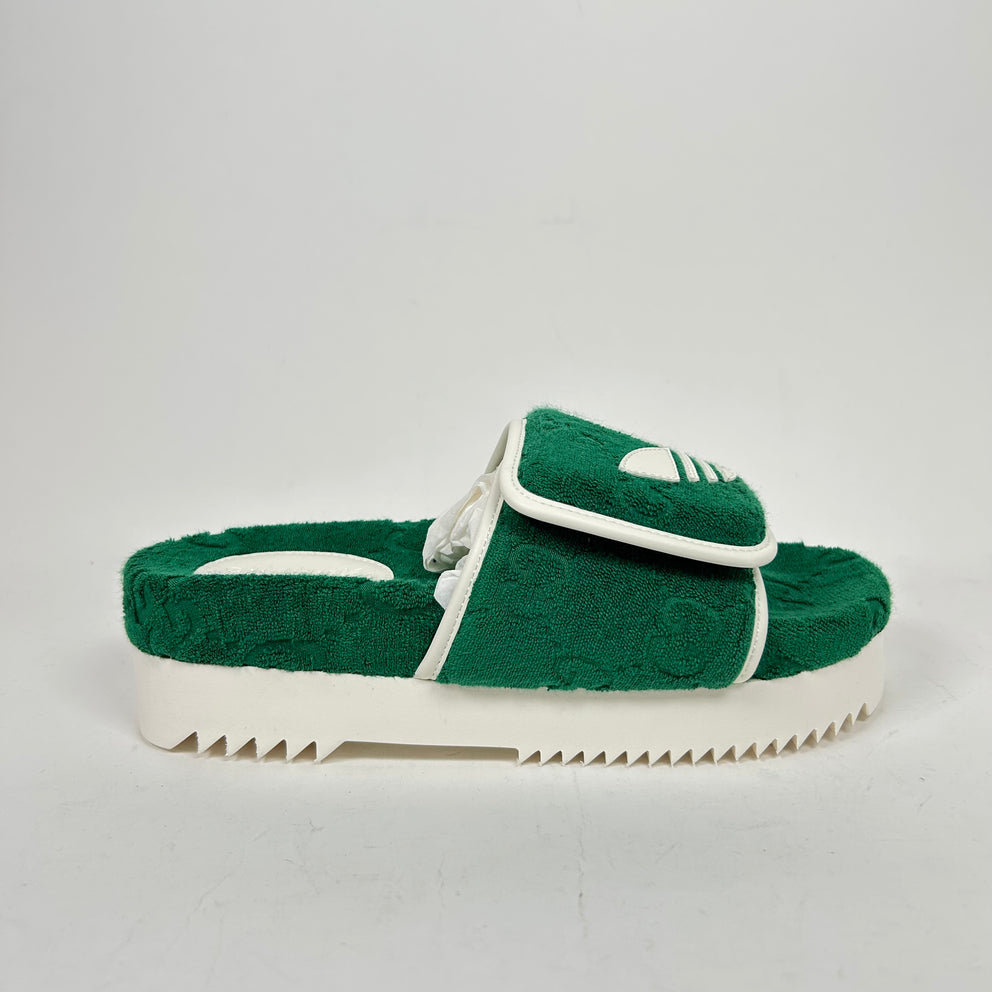 Gucci x Adidas Green GG Platform Sandals Size 38
