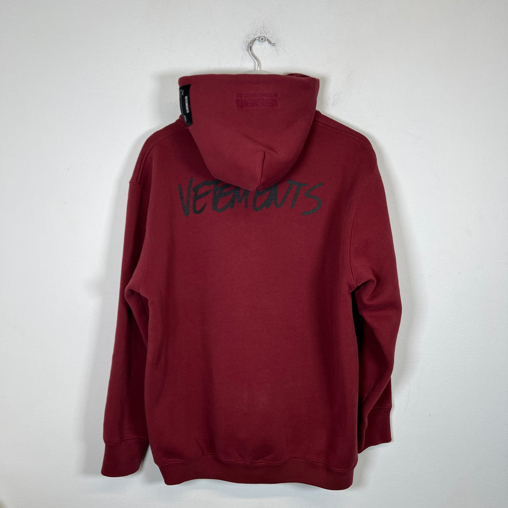 Vetements Burgundy AW21 Written Logo Hoodie Size S