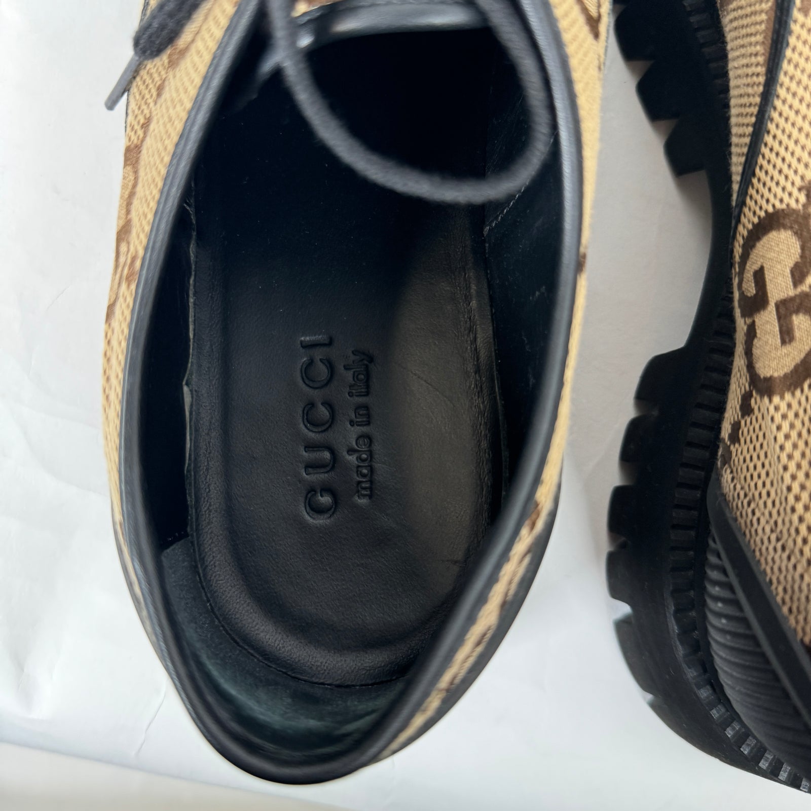 Gucci Beige Maxi GG Lace Up Derby Sneakers Size 10.5