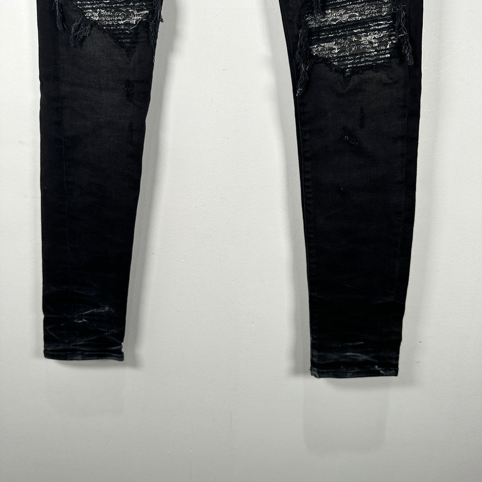 Amiri MX1 Black Paisley Patch Jeans Size 28