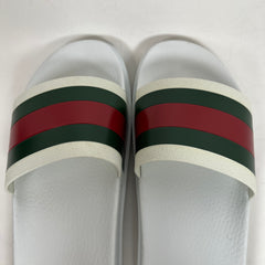 Gucci White Web Slide Sandals Size GG 10
