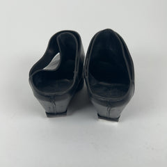 Rick Owens Black Leather Wedge Mules Size 40