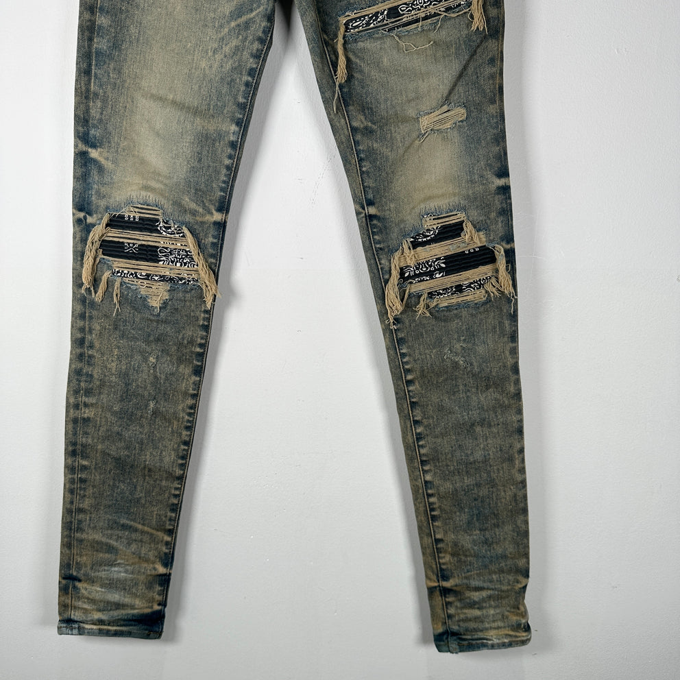 Amiri MX1 Blue Paisley Patch Jeans Size 29