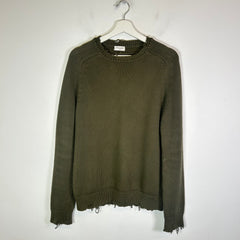 Saint Laurent Olive Green Distressed Knit Sweater Size L