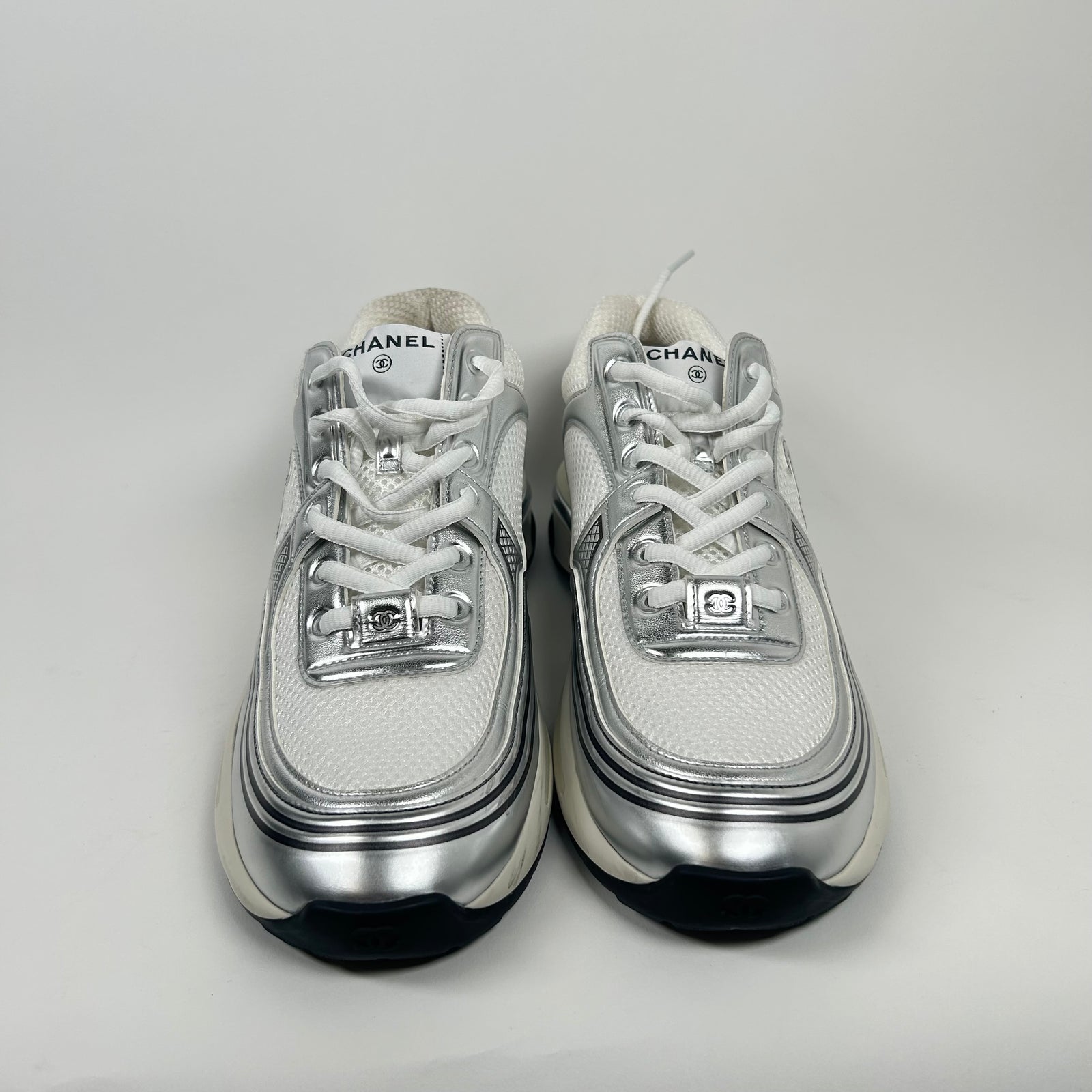 Chanel White/Silver CC Runners Size 42