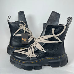 Rick Owens x Doc Marten's Black Megalace Pebbled Leather Boots Size 12