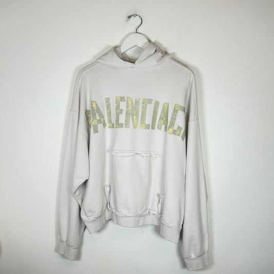 Balenciaga Cream Tape Logo Hoodie Size M