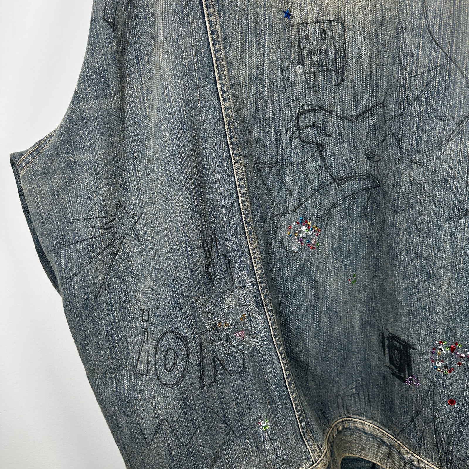 Balenciaga Denim 'Rhinestone Scribble' Jacket Size 2