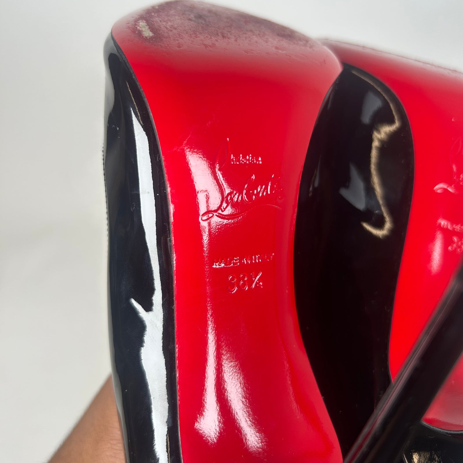 Christian Louboutin Black Patent Hot Chick 100 Heels Size 38.5