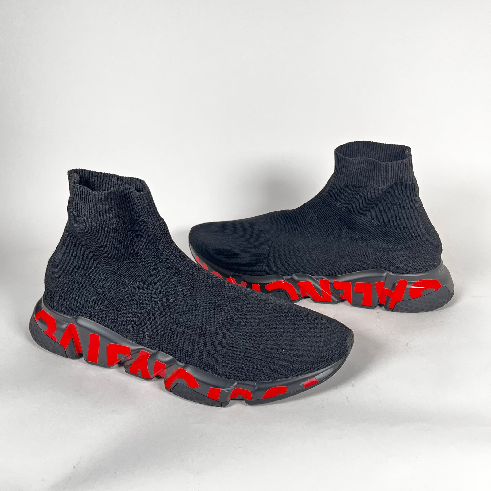 Balenciaga Black/Red Graffiti Speed Trainers Size 44