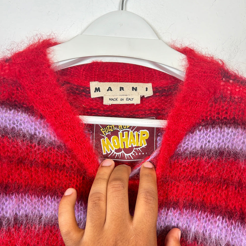 Marni Red/Purple Striped Mohair Sweater Size M