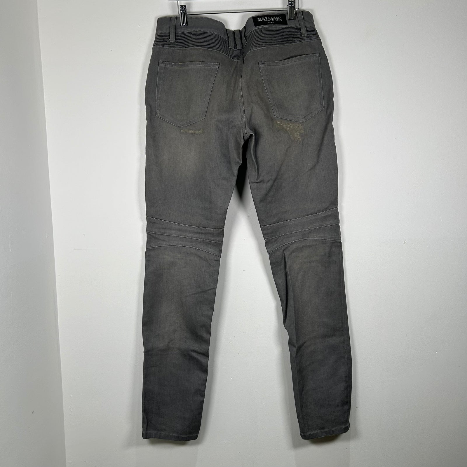 Balmain Grey Biker Rib Jeans Size 34