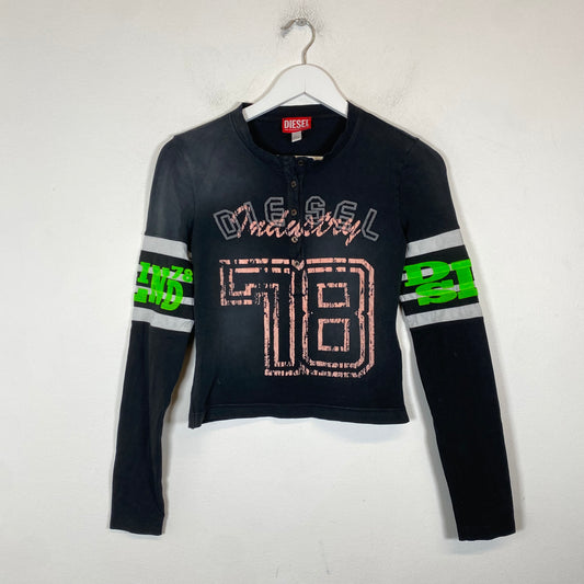 Diesel Black Flocked Logo Football Longsleeve Size S