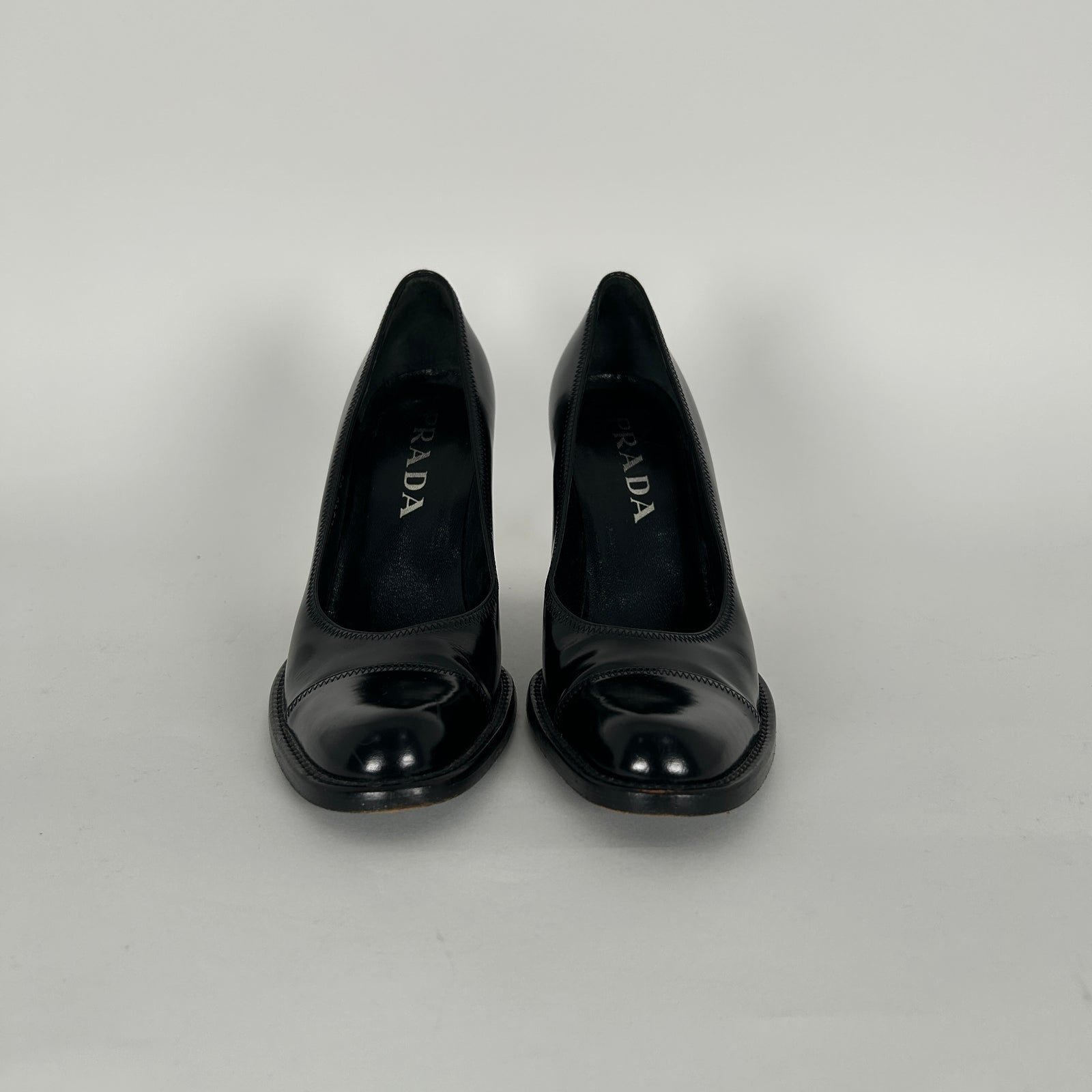 Prada Black Patent Leather Cap Toe Heels Size 36