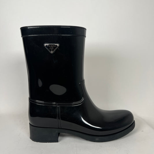 Prada Black Triangle Logo Rainboots Size 41