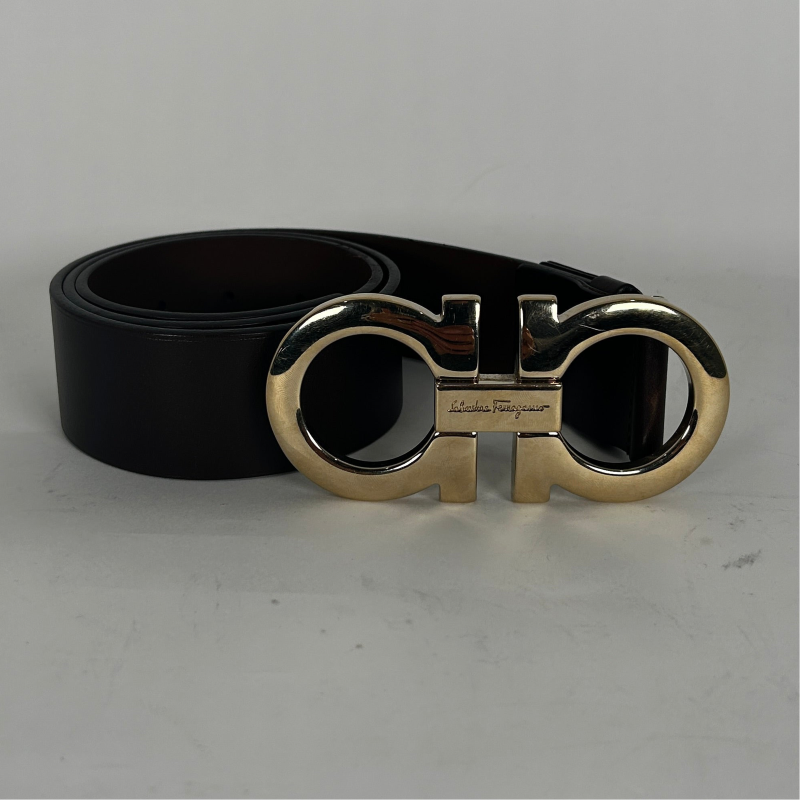 Salvatore Ferragamo Brown Leather Big Buckle Belt Size 32