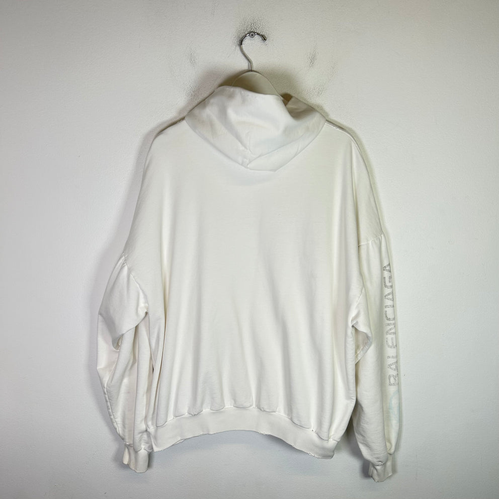 Balenciaga White Faded Surfer Logo Distressed Hoodie Size 1