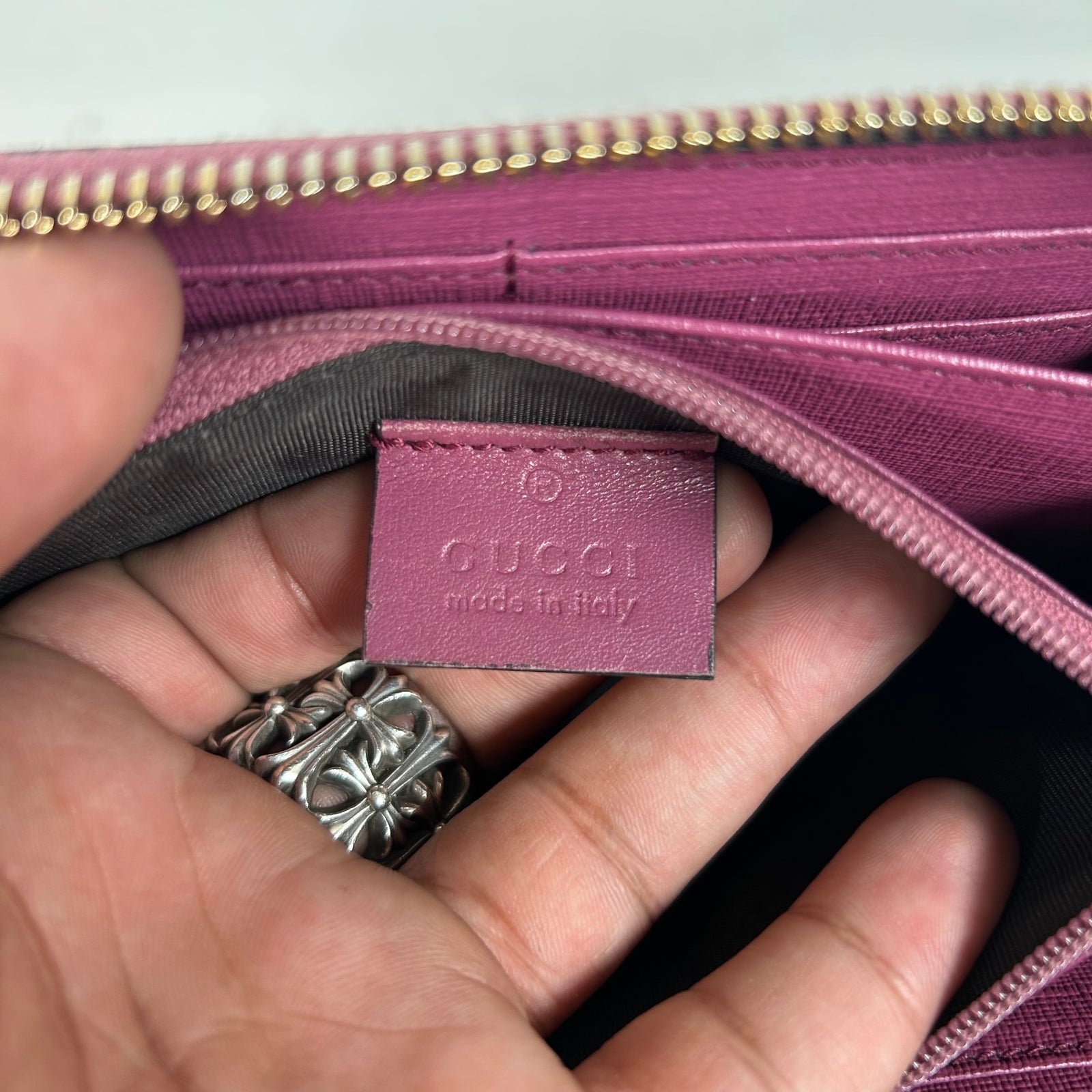 Gucci Pink GG Supreme Zip Around Wallet