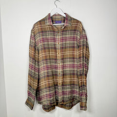 Ralph Lauren Purple Label Linen Plaid Shirt Size XL