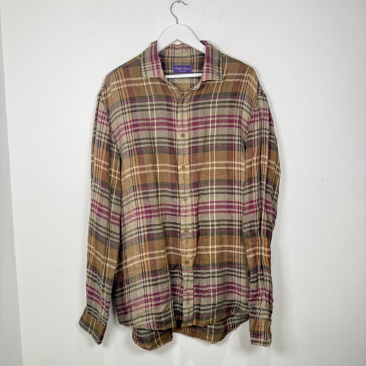 Ralph Lauren Purple Label Linen Plaid Shirt Size XL