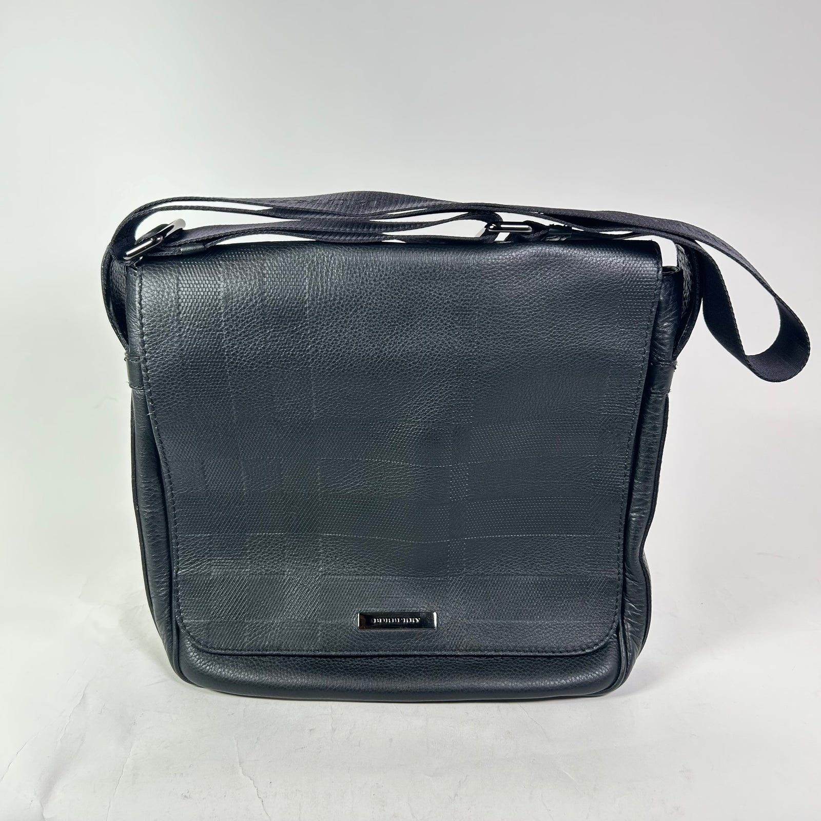 Burberry Emmet Check Embossed Leather Messenger Bag