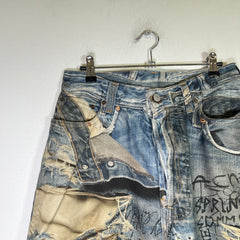 Acne Studios 2023 'Trompe L'oeil' Distressed Graffiti Super Baggy Denim Jeans Size 28