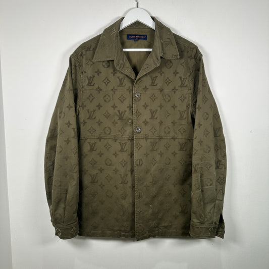 Louis Vuitton SS23 Green Flocked Monogram Overshirt Size L