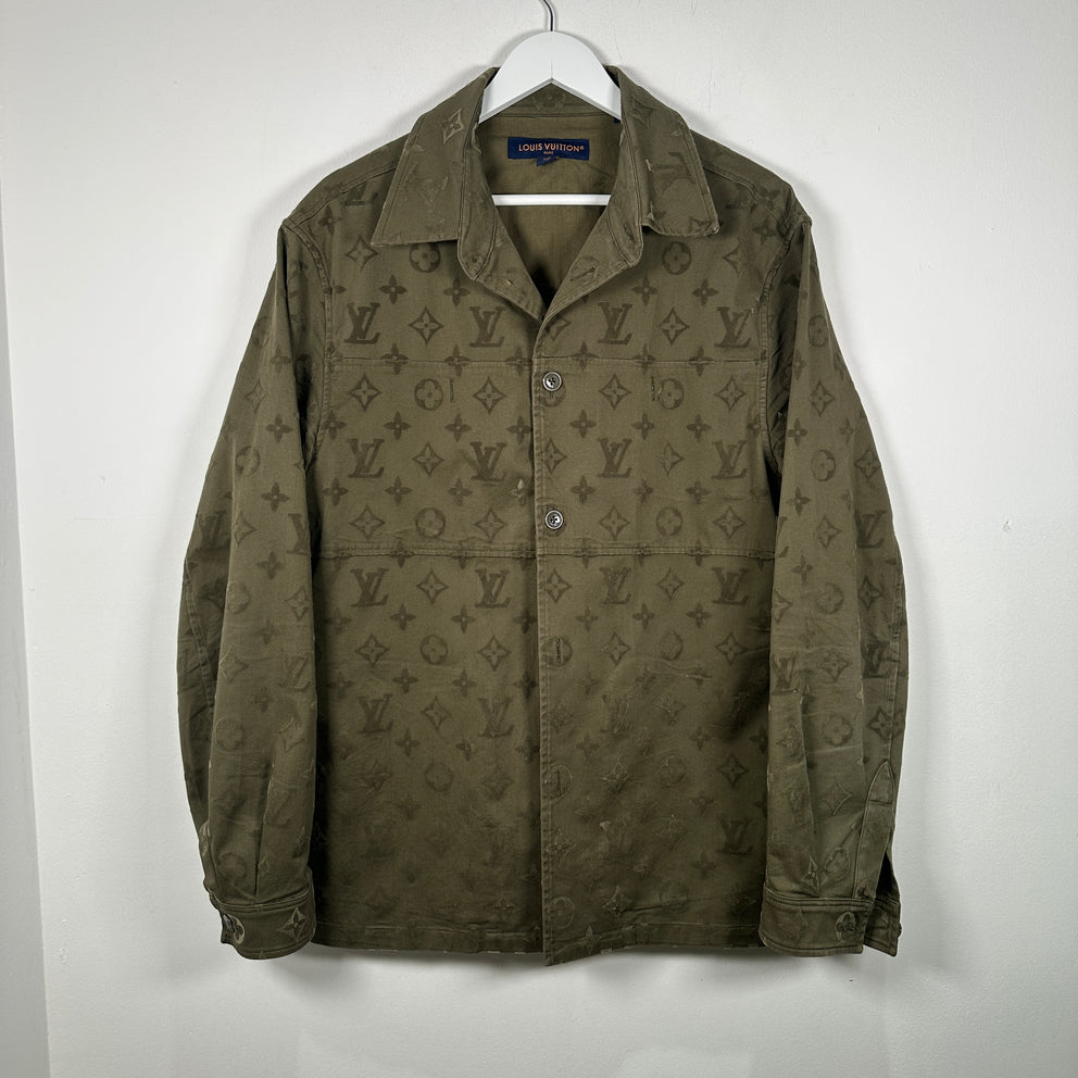Louis Vuitton SS23 Green Flocked Monogram Overshirt Size L