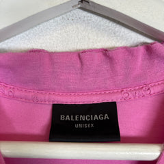 Balenciaga Pink Distressed Neck Logo T-Shirt Size XS