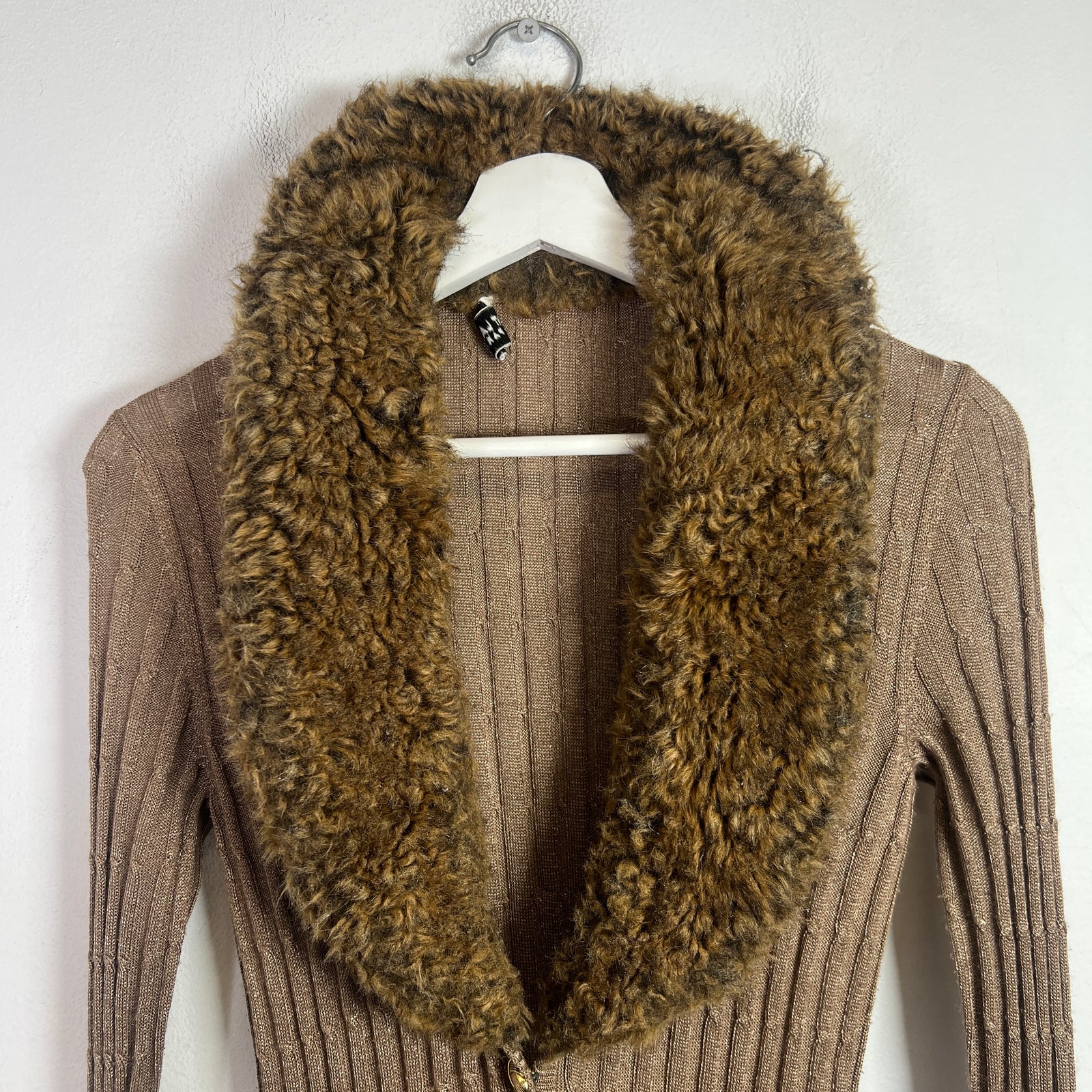 Saint Laurent Faux Fur Cable-Knit Cardigan Dress