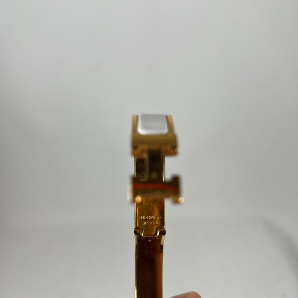 Hermes White Gold Clic H Bracelet