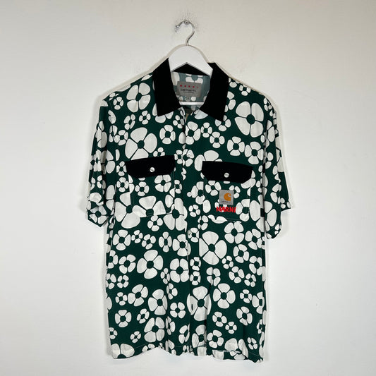 Marni x Carhartt WIP Green Poplin Floral Button-Up Shirt Size S