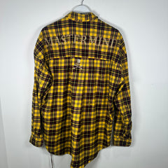 Mastermind Yellow Skull Distressed Flannel Size XL