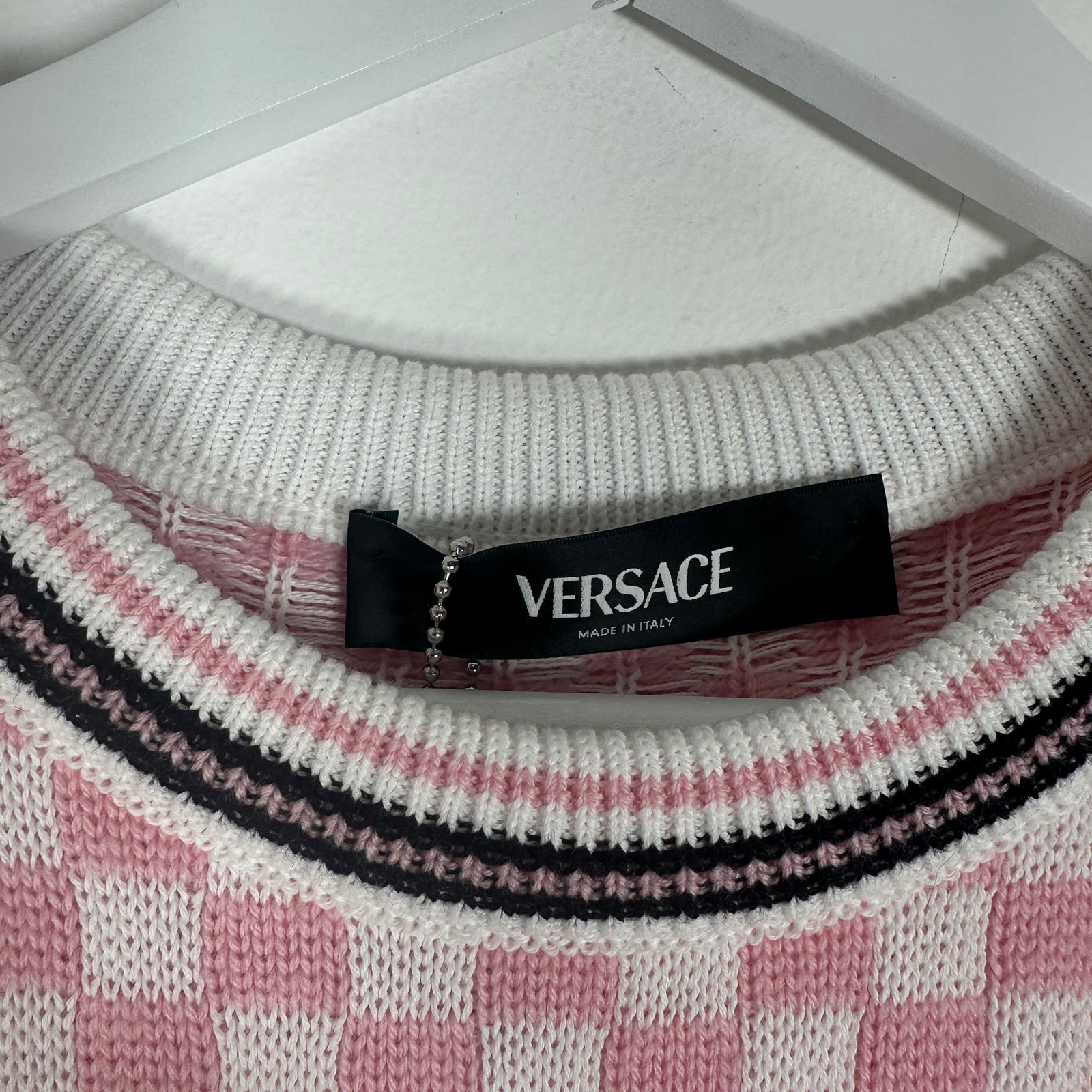 Versace Pink/White Jacquard Knit Check Dress Size 6