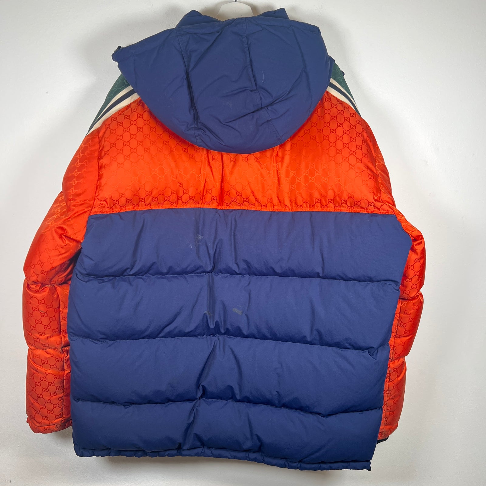 Gucci Orange/Navy GG Jacquard Nylon Puffer Size XL