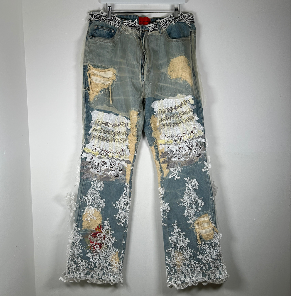 Who Decides War Eternal Heart Lace Jeans Size 36
