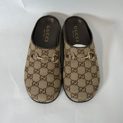 Gucci Beige GG Supreme Horsebit Mules Size 39