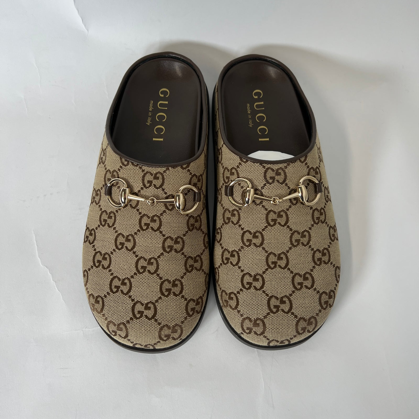 Gucci Beige GG Supreme Horsebit Mules Size 39
