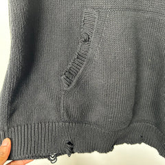 Saint Laurent Black Distressed Knit Hoodie Size L