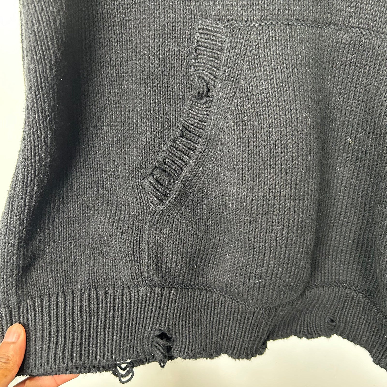 Saint Laurent Black Distressed Knit Hoodie Size L