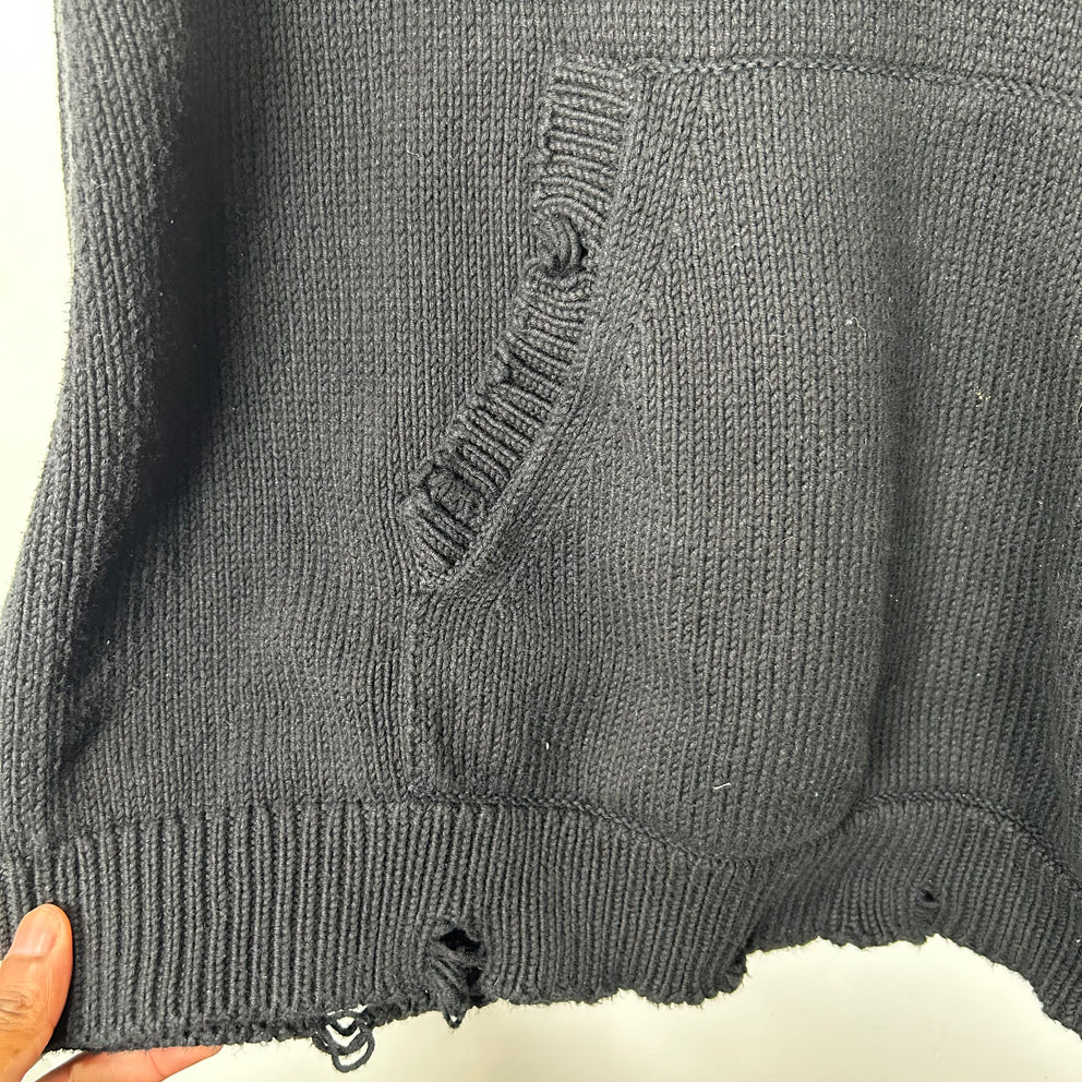 Saint Laurent Black Distressed Knit Hoodie Size L