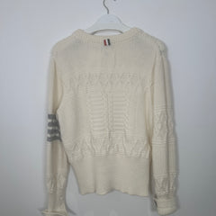 Thom Browne Cream 4 Bar Cable Knit Sweater Size 3