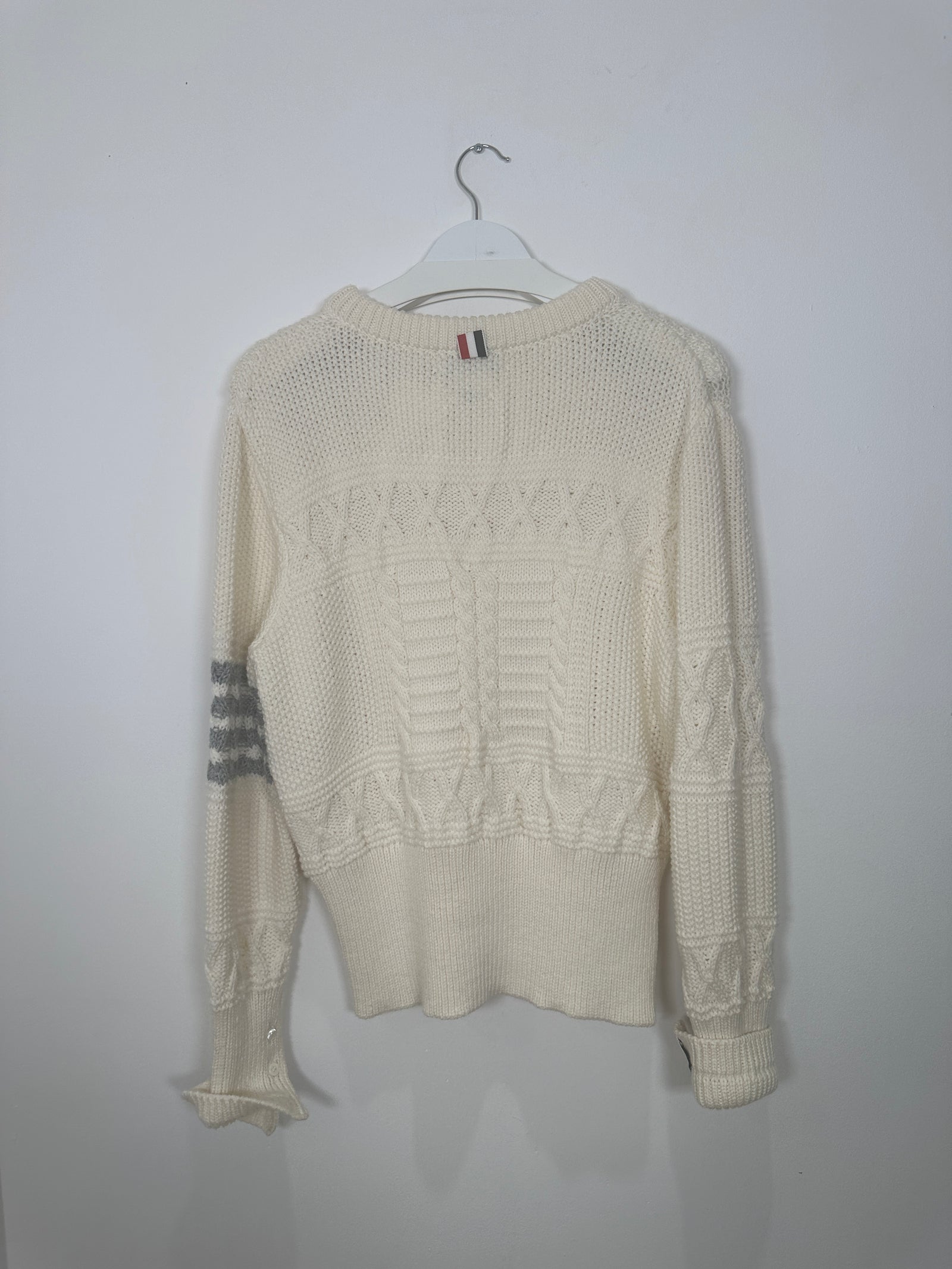Thom Browne Cream 4 Bar Cable Knit Sweater Size 3