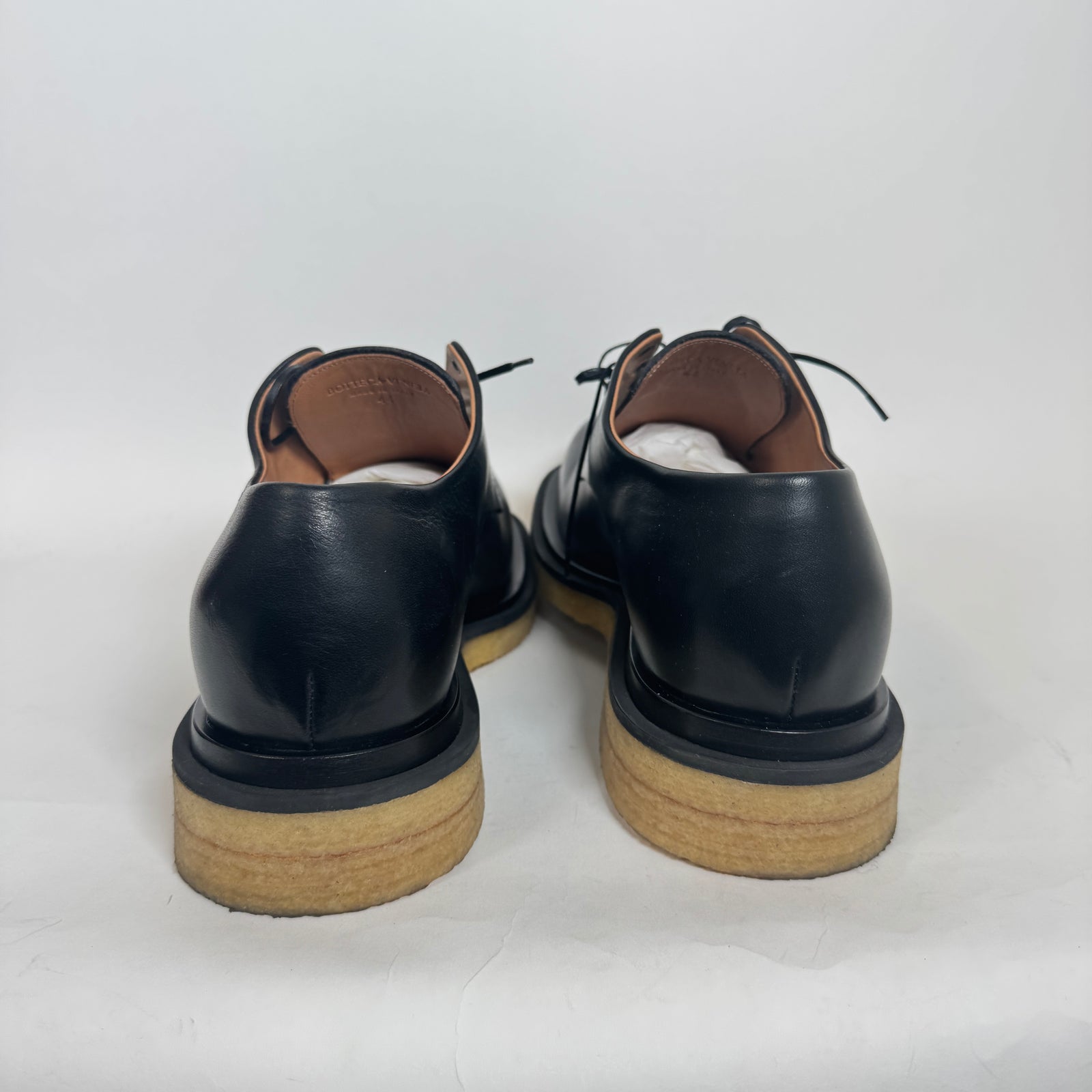 Bottega Veneta Black Leather Crepe Sole Derby Size 44